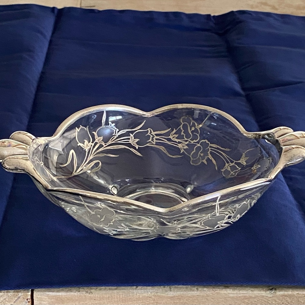 Art Nouveau Silver Inlay Glass Bowl